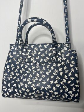 Rebecca Minkoff Amorous Satchel Crossbody Tote NavyWhite Floral Saffiano Leather